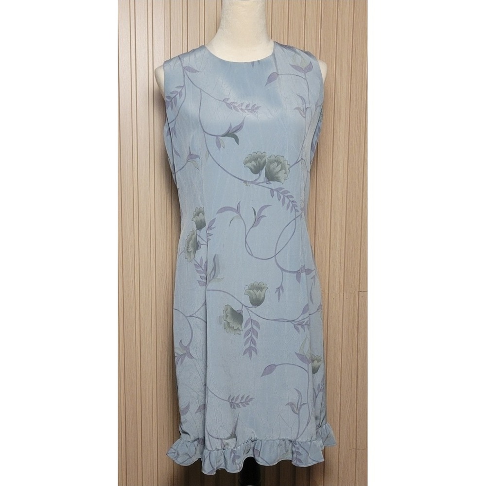 Bice by Sag Harbor Womens Blue Floral Ruffle Hem Sheath Dress Size 12 T03325